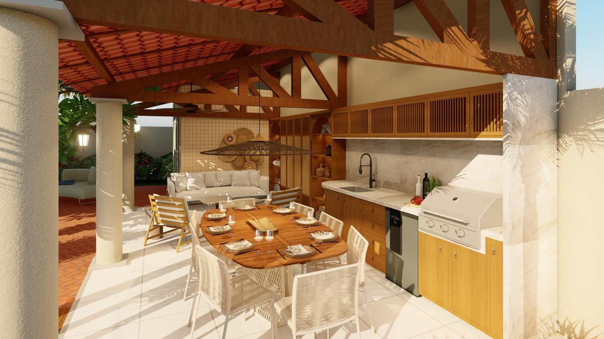 Render da área de jantar externa