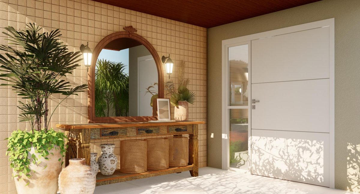 Render do detalhe da bancada em pedra natural